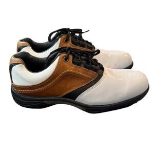 FootJoy Contour Series Mens Size 9 Saddle White Tan Soft Spikes Golf Shoes 54108